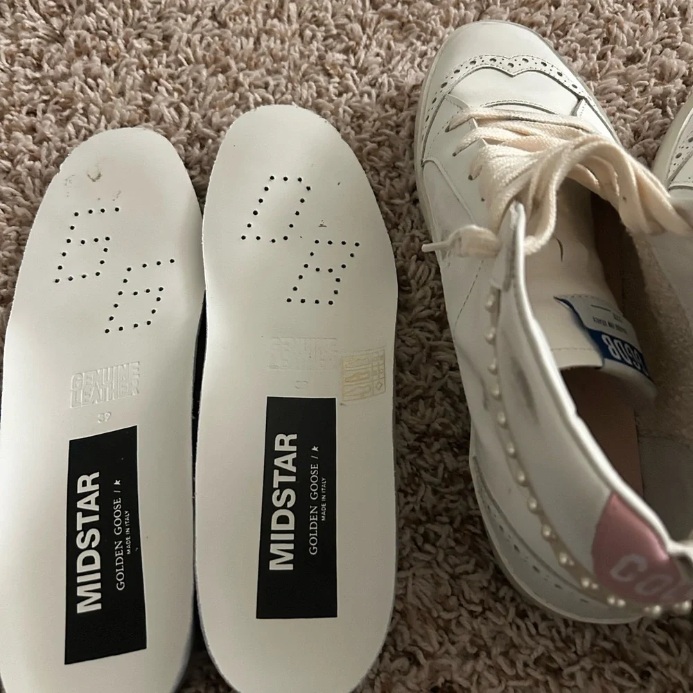 Golden Goose Cream High-Tops with Glitter Star and Pearl Trim size 39 - Picture 3 of 9